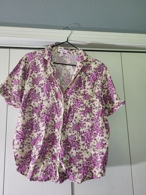 Heartloom Cream Button-Up Top with Purple Floral Print